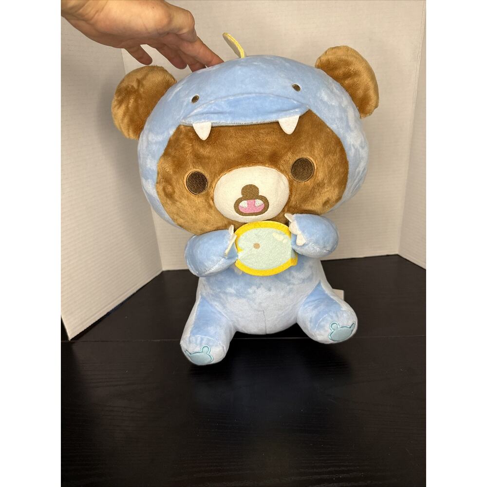 Rilakkuma Chairoikoguma Dino laying down 16”Plush San-X Round1 Exclusive NWT